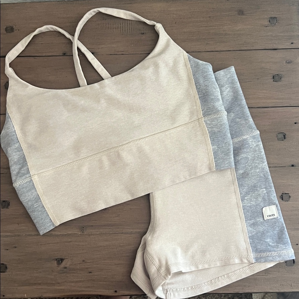 Vuori Cream and Light Gray Two-Tone Athletic Shorts Set